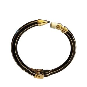 Plunder Black and Gold Hinged Enamel Bangle Bracelet